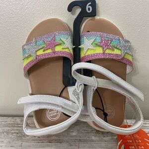 Wonder Nation Glitter Star Sandals - White and Multicolor Size 6 girls New